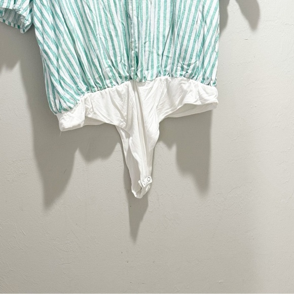 DRAPER JAMES RSVP Women’s Blue White Stripe Button Up Linen Blend Bodysuit XL - Picture 4 of 8